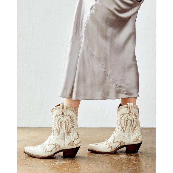 Women's Metallic Embroidered Pointed Toe Cowgirl Boots Chunky Heel Pull-On Khaki - Picture 5 of 6